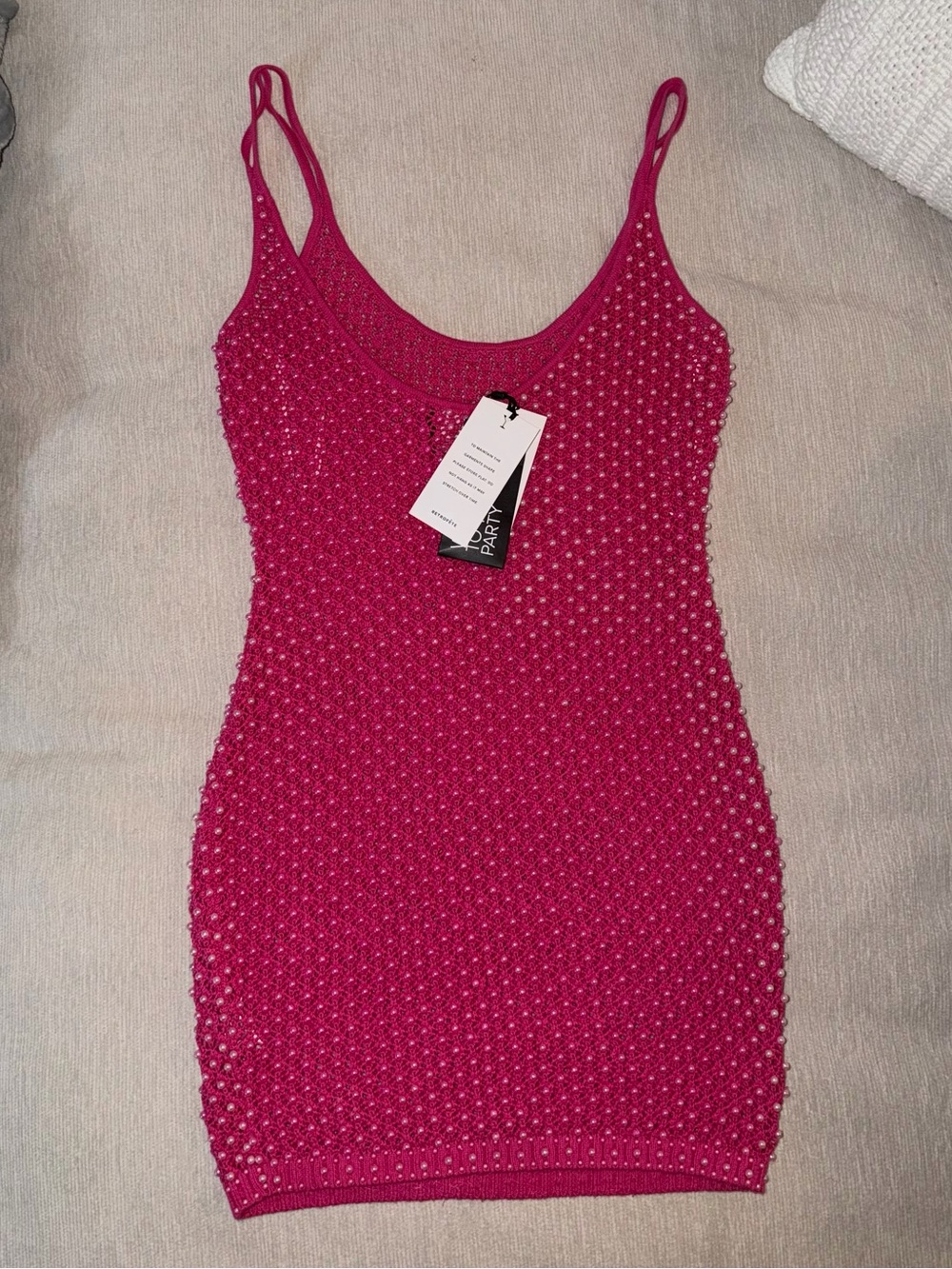 NWT Retrofete Rocco Pink Embellished Mini Dress Small New Crochet - Picture 4 of 6